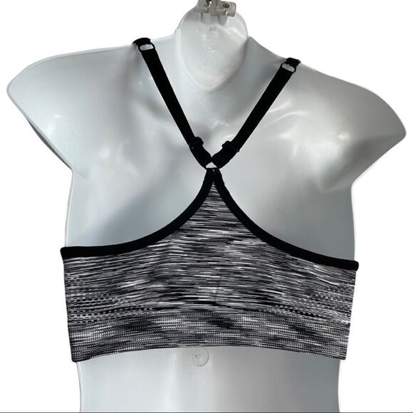 Danskin Now Heather Print V Neck Padded Racerback Sports Bra Gray Black Medium - Picture 3 of 14